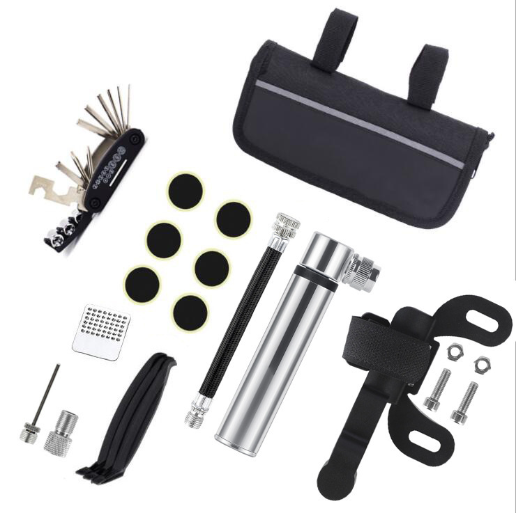 Bicycle repair kit, tire repair tool set, car repair kit, mountain bike repair kit mountain bike bike chain tool: Silver classic suit