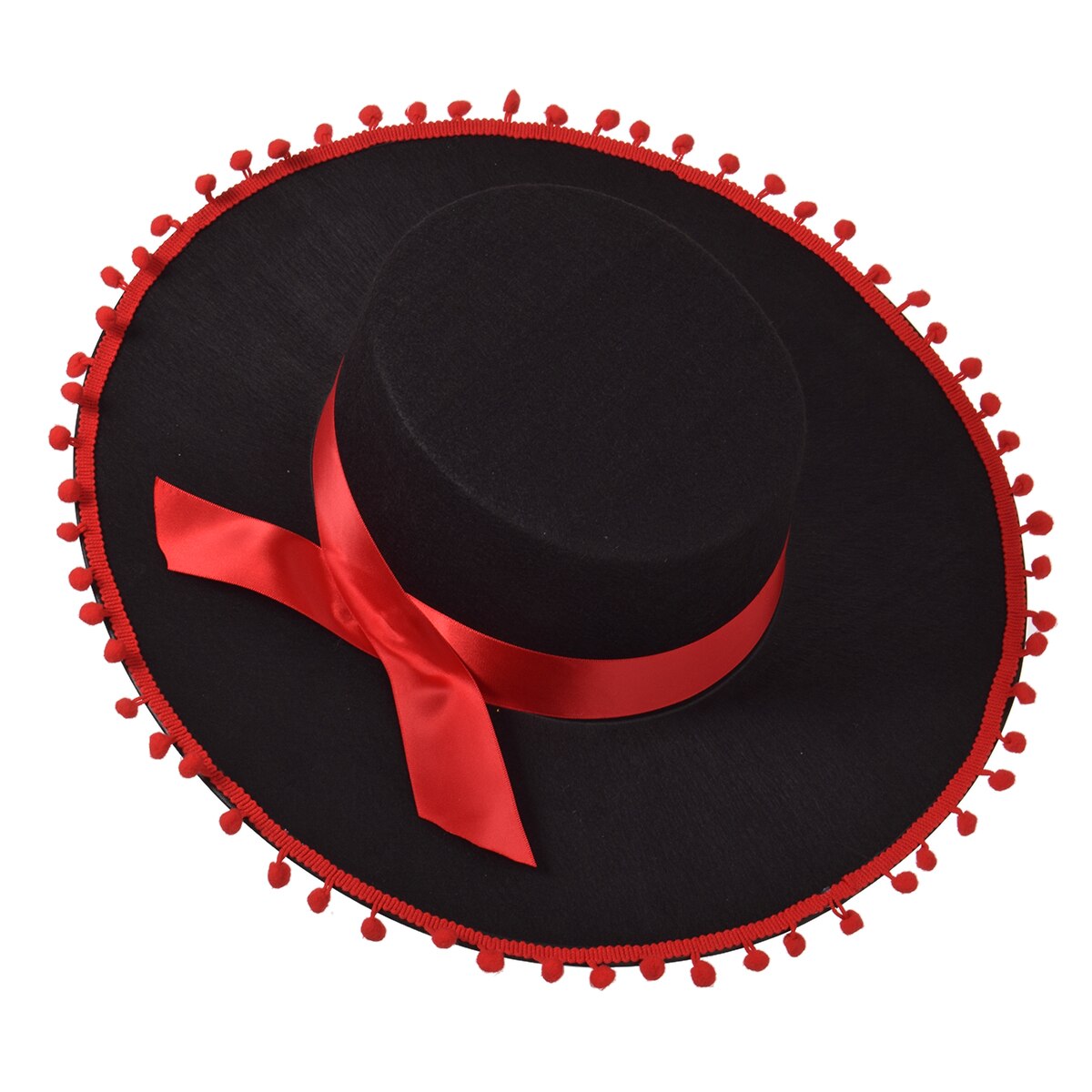 Spanish Hat Black and Red Matador Hat Spanish Bull Fight Hat Black Sombrero Hat