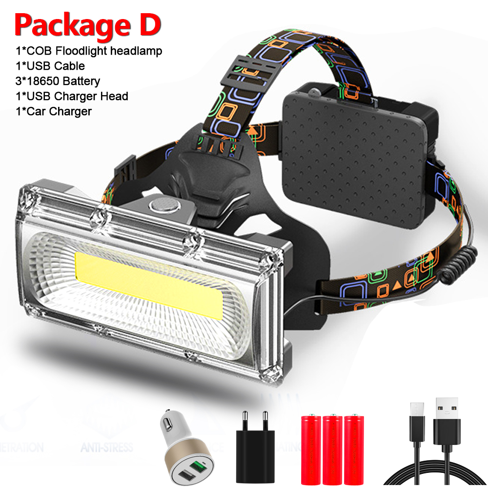 11000LM Floodlight COB Headlamp Powerful Rechargeable 3Modes Waterproof Head Torch 18650 Battery Frontal Light Fishing Camping: RGB