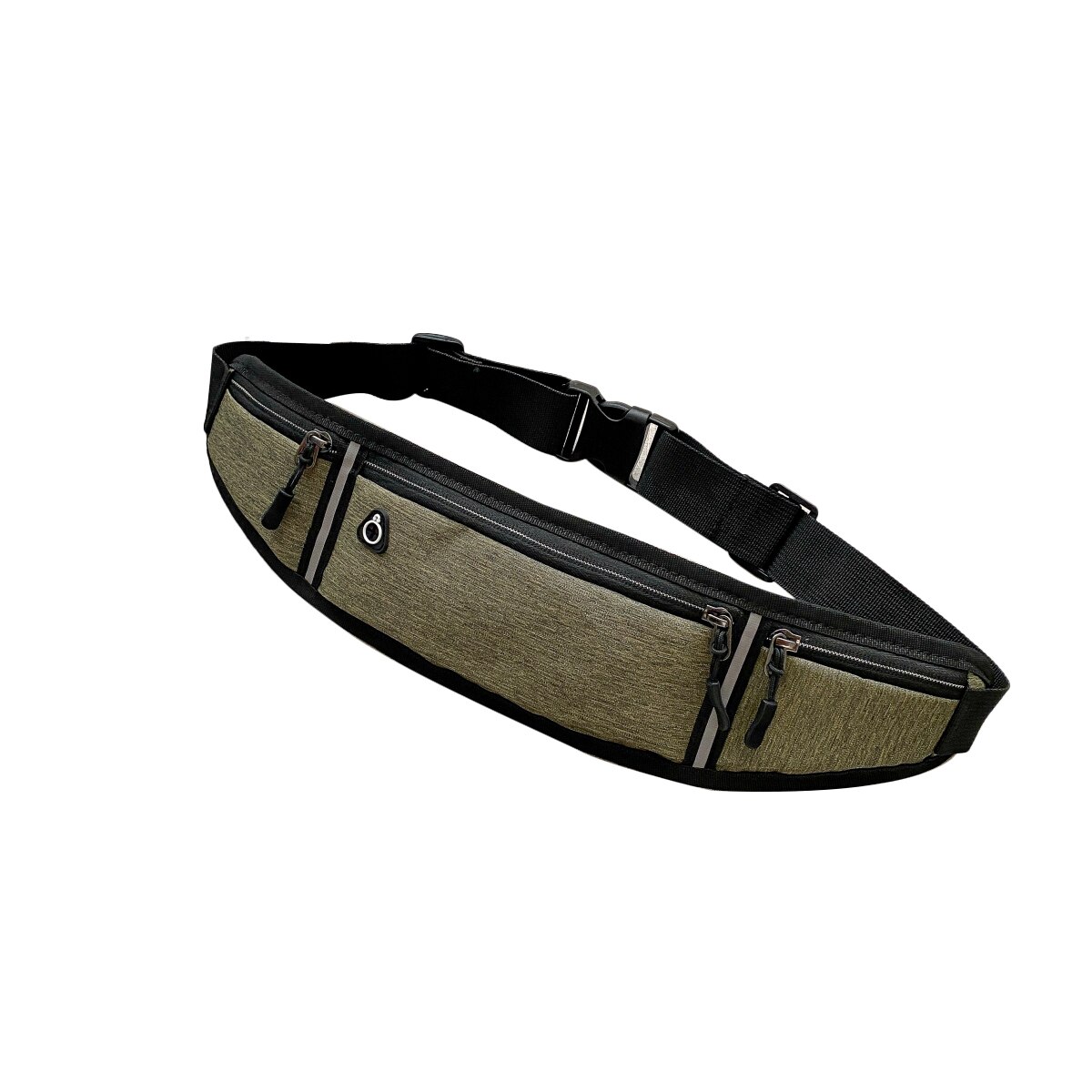 Kvinner sport midje bag utendørs reflekterende stripe fitness mobiltelefon midje bag med øretelefon hull jogge løpebager: Militærgrønn