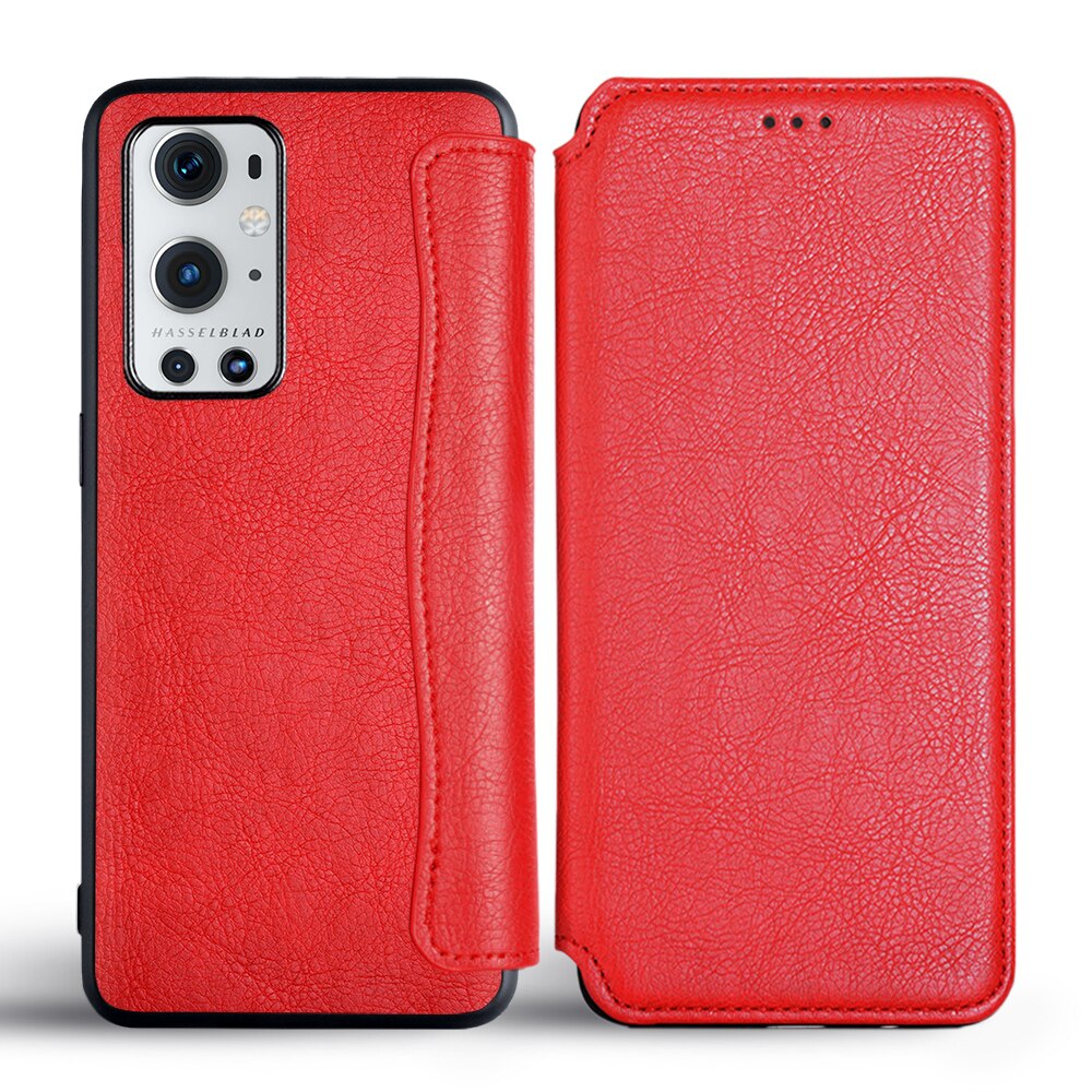 Case for OnePlus 9 Pro Flip cover PU Leather with card slot no magnet for OnePlus 9 Pro case fundas capa coque: OnePlus 9 / Red