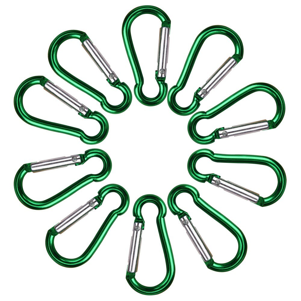 10pcs Candy Colors Carabiner Aluminum Alloy D Ring Key Chain Carabiners Hook Spring Snap Clip Hooks Keychain climbing equipment: Green