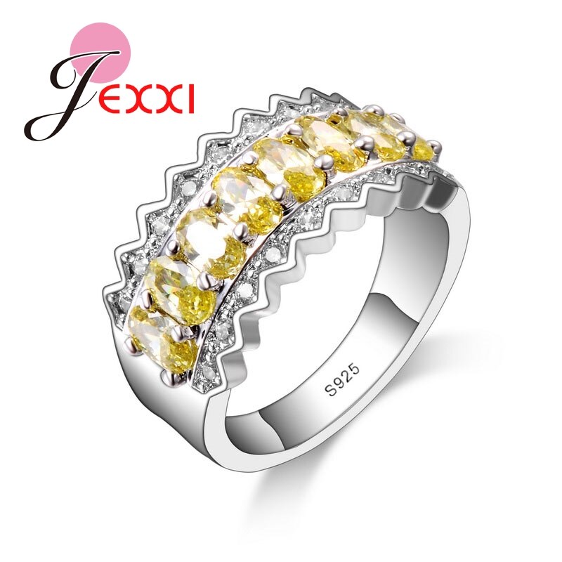 Wedding 925 Sterling Zilveren Ringen Eenvoudige Lover Charms Geel Blauw Kristal Ring Shiny CZ Sieraden Vinger Accessoires
