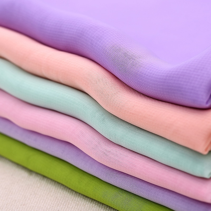 Billigt stof tyndt sommer solid chiffon til syning kjole foring kan se dog  tj0201