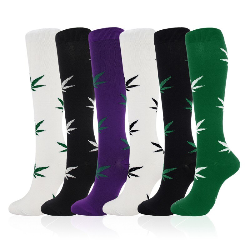 1 Pair Compression Sports Socks Knee High Printed Nylon Hosiery Footwear Accessories ^^