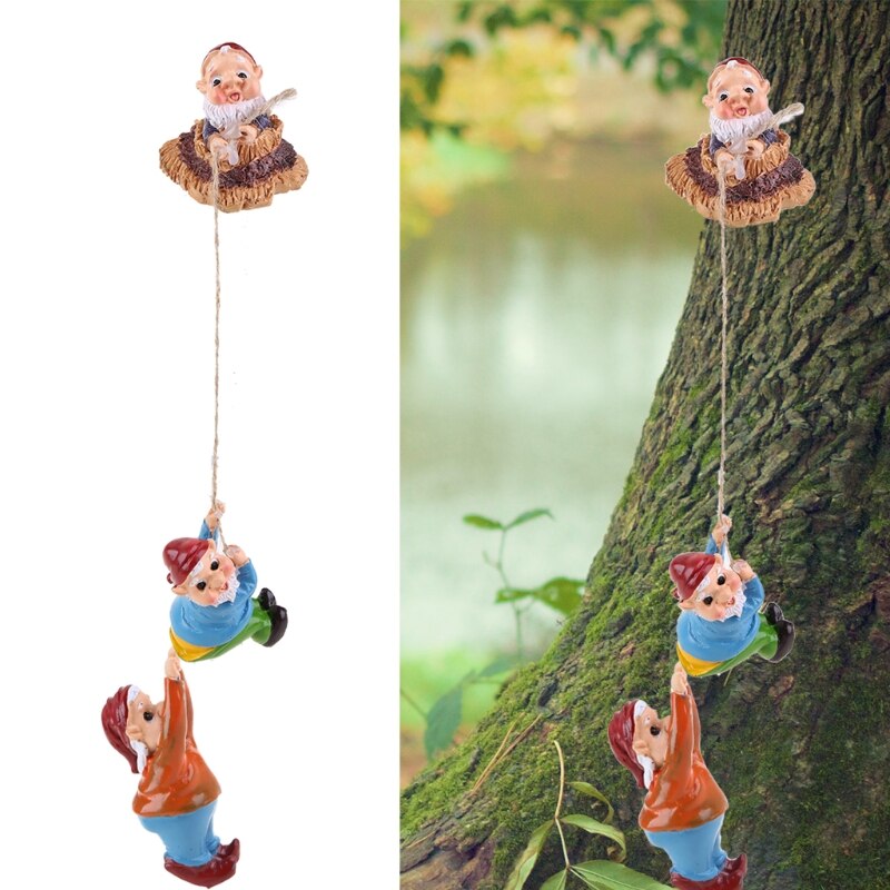 Rope Climbing Dwarf Tree Ornament Hanging Dwarf Pendant Outdoor Garden Cute Cartoon Sculpture Art Crafts Home