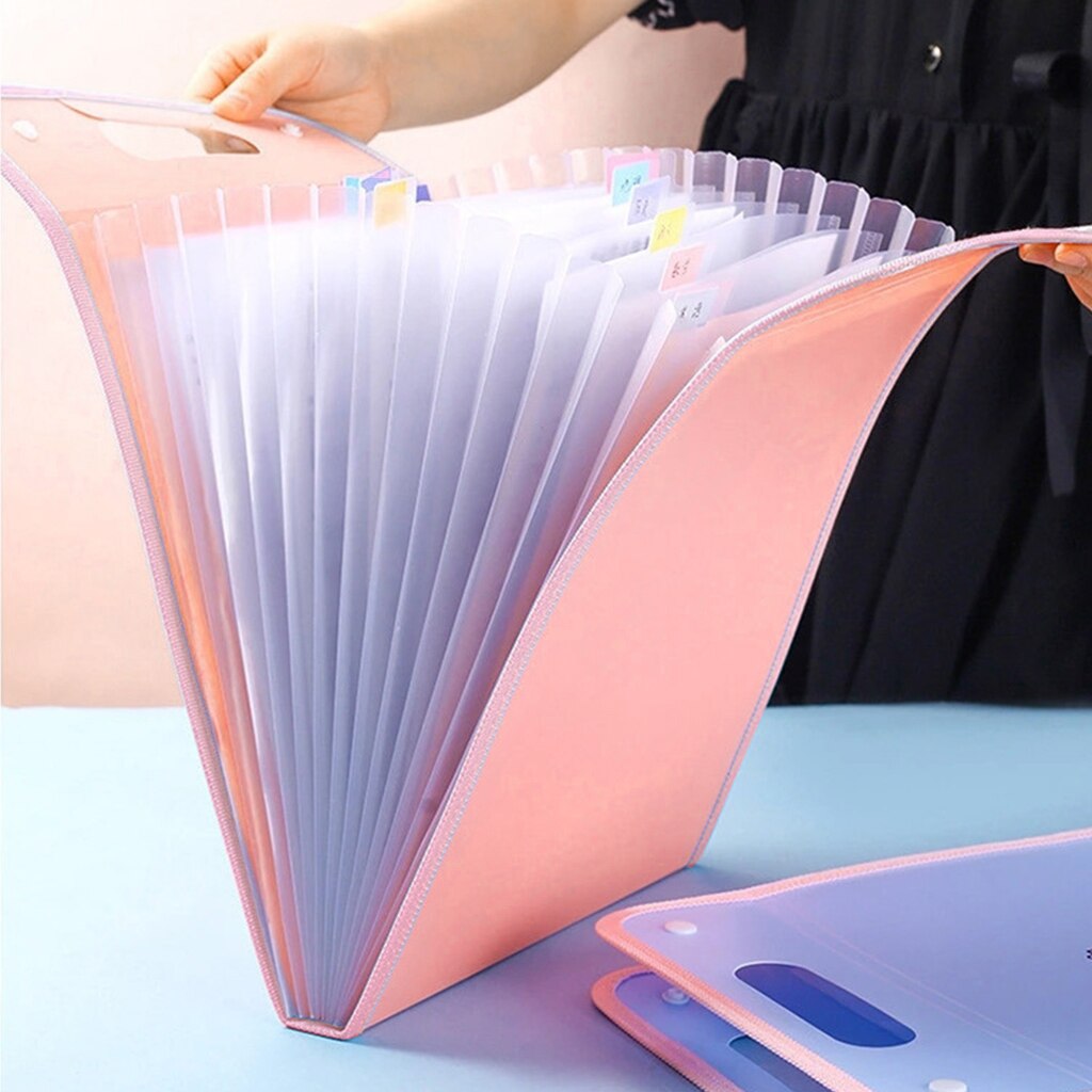 Handheld 13 Pockets Vertical File Folder Accordion File w/ 2 Buckle Expandable Document Organizer for Home School Office