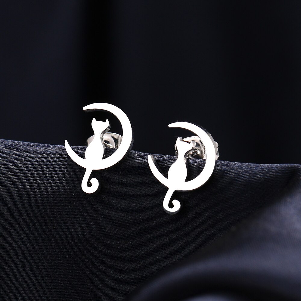Rustfrit stål øreringe måne kat søde øreringe klassiske enkle øreringe til kvinder 2022 smykker bryllupsfest
