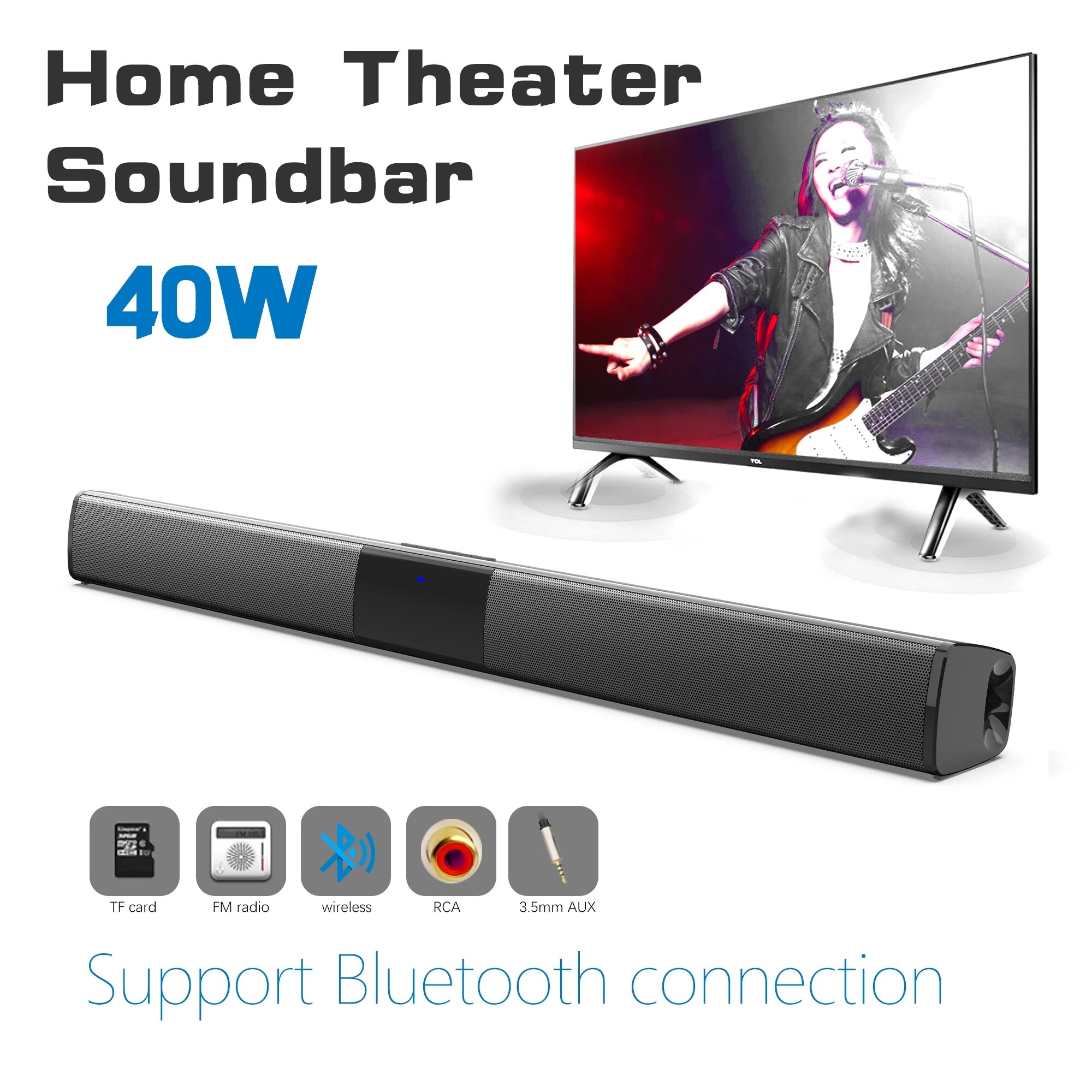 40W Echo Muur Bluetooth Speaker Tv Soundbar Computer Draadloze Subwoofer Draagbare Card Klankkast Hifi Stereo Surround Music Center