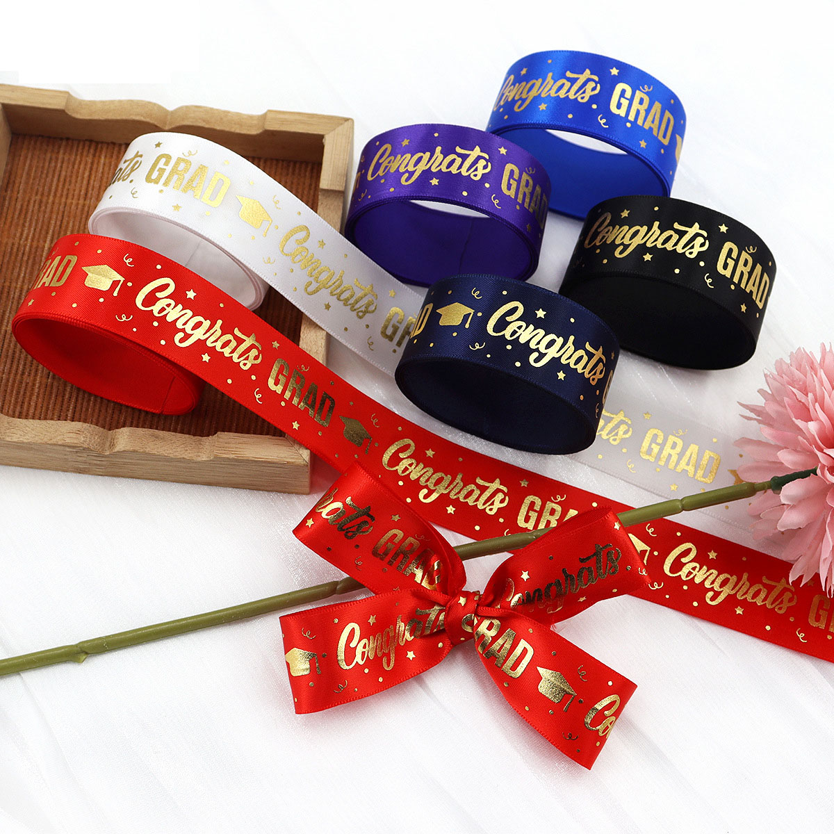 1 Roll，5 Yards Graduation Packaging Ribbon,Decoration Party DlY Bow Ribbon, Graduation Ceremony CampusParty Supplies