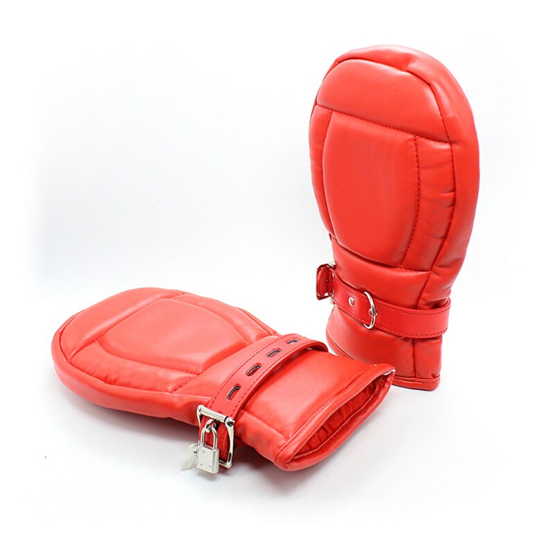 Black Red Leather Women Fingerless Mittens Boxing Style Gloves Winter Warm Thick Wrist Gloves Mittens Female Gloves