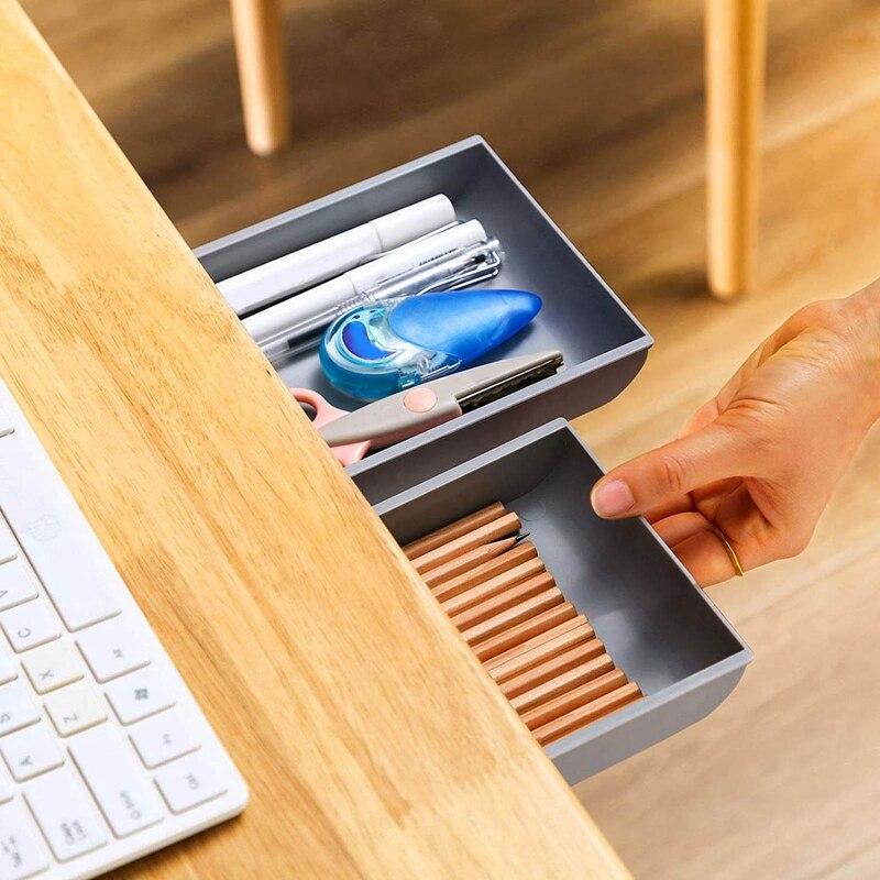 Self-Adhesive Stationary Container Under Desk Drawer Organizer For School Office Desk Hidden Desktop Organizer Pen Box Holder