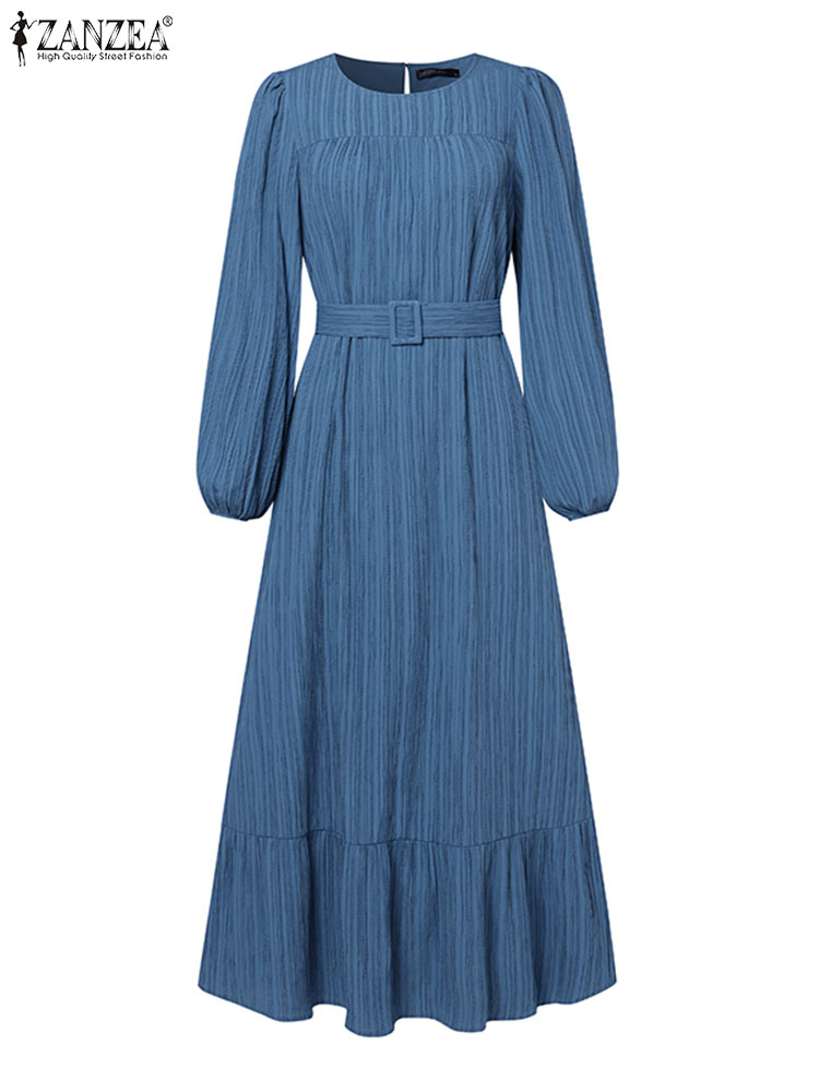 ZANZEA Abaya de Turquía para mujer, Vestido largo de manga larga, Túnica Eid Mubarek, caftán