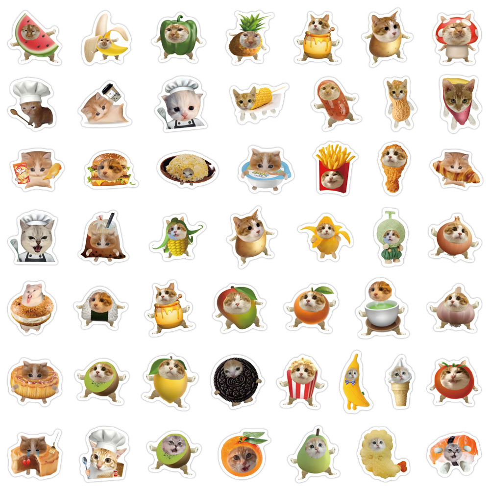 100 zabawne memy z kotem i jedzeniem, urocze naklejki graffiti na zabawki, bagaż, laptopa, ipada, deskorolkę, telefon, samochód