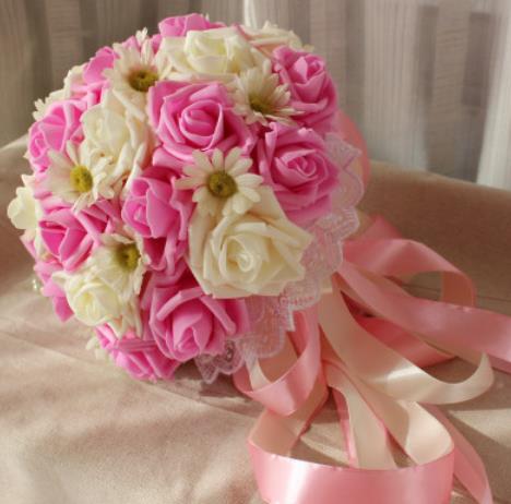 Wedding bouquets flowers artificial flower rose bouquet white bridal bouquets Beautiful Wedding Bouquet Gorgeous Beaded Cry: model 1 pink