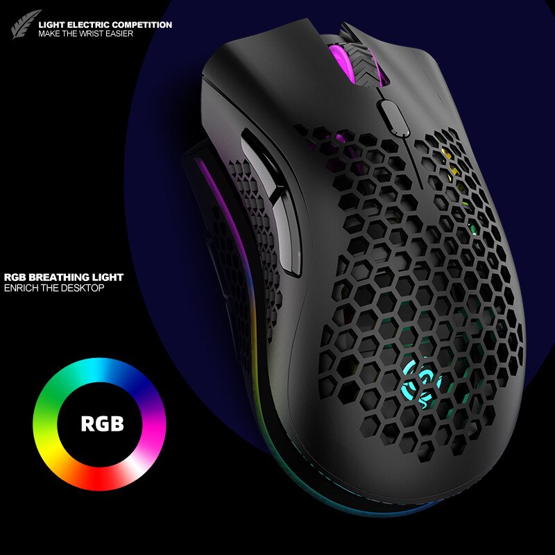 Bm600 trådløse lademus lett, hult hull fargerik rgb lysende spill kontormus