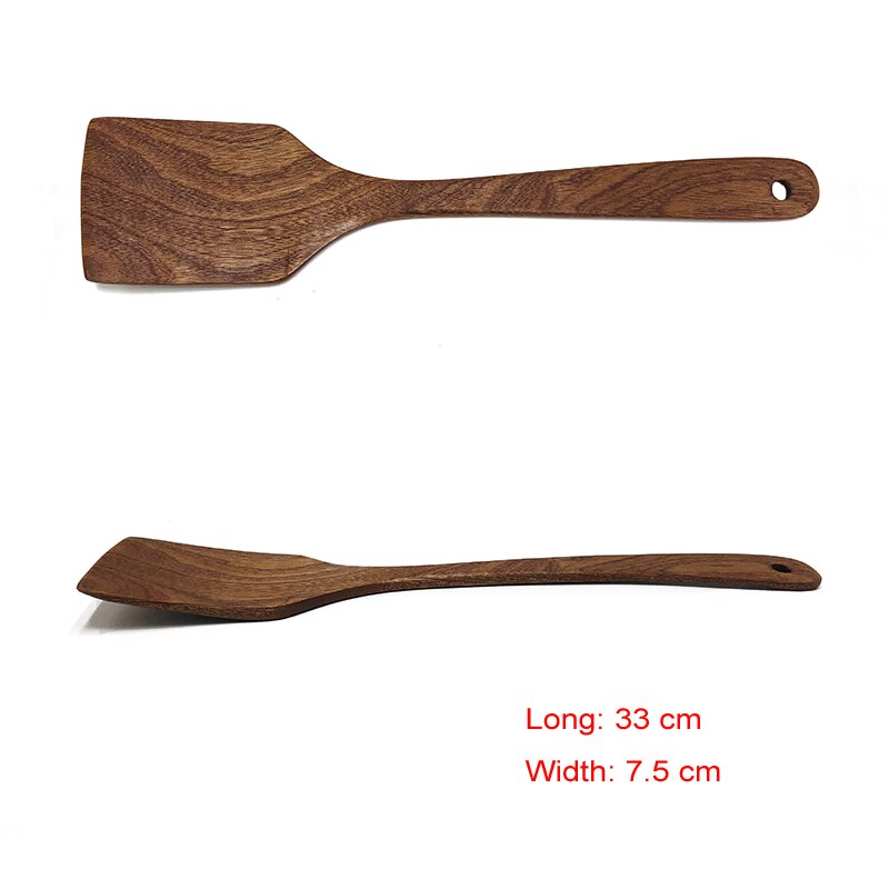 Juego de utensilios de cocina antiadherentes de madera de teca, espátula, pala, sopa, cuchara de arroz, herramienta de cocina, vajilla, 1 ud.: 4