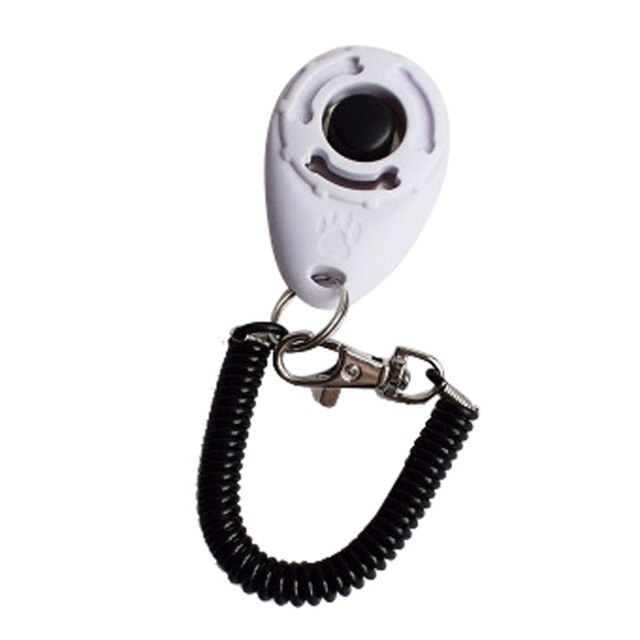 1 Stuk Pet Kat Hond Training Clicker Plastic Honden Klik Trainer Hulp Te Verstelbare Polsband Geluid Sleutelhanger hond Repeller: WHITE