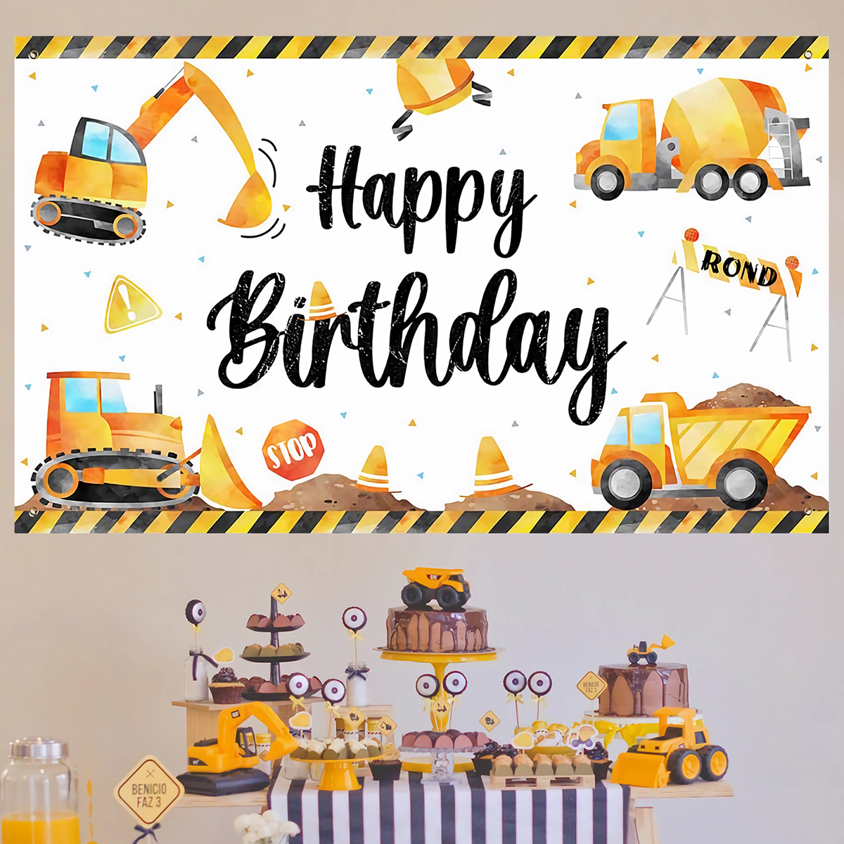 Construction Balloon Backdrop Disposable Tableware Birthday Decor Boy Excavator Truck Tractor Construction Birthday Party Decor