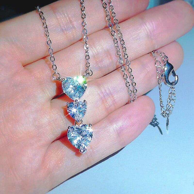 Simpatico ciondolo a tre cuori collana Color argento Bling CZ Zirconia catena per donna dichiarazione anniversario regalo 2022 nuovo