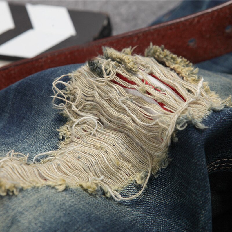 Straight Denim Trousers Ripped Jeans Men Casual Brand Motorcycle Hole Spring Summer Large Size