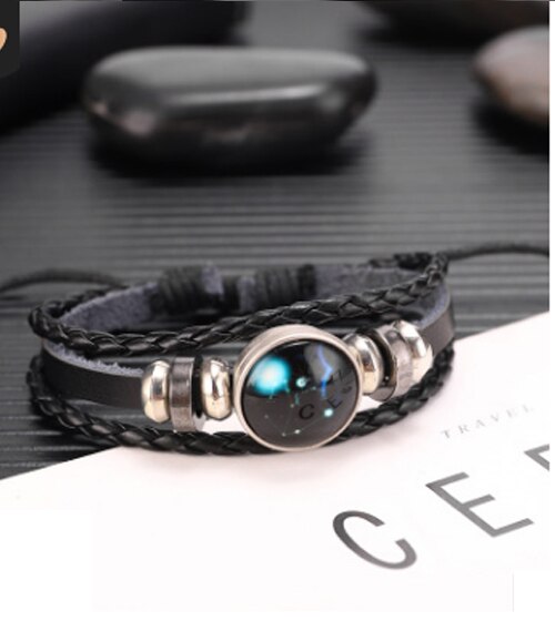 Læderarmbånd til kvinder rustfrit stål par armbånd kæde tolv konstellationer mænd armbånd mandlig tilbehør boho smykker: Tyr