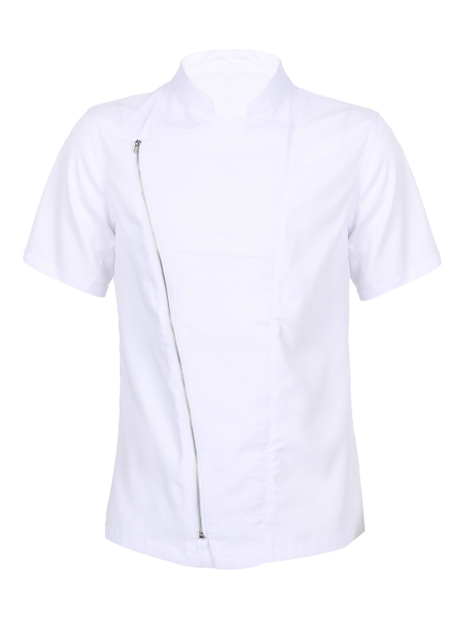 Mens Casual Soft Chef Jackets Short Sleeve Front Zipper Kitchen Catering Restaurant Food Serive Work Uniform Cooking Costumes: White / M