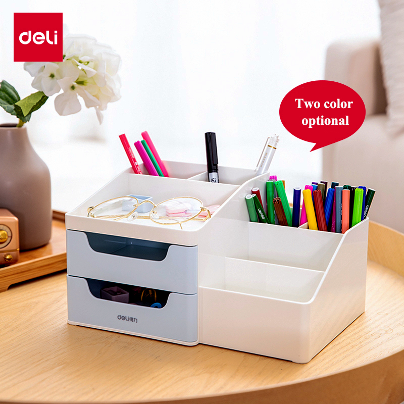 Deli 8900/8901 skrivbordsarrangörsset dubbel drwaer förvaringsbox multi-storey desktop kontorspapper insamlingslåda