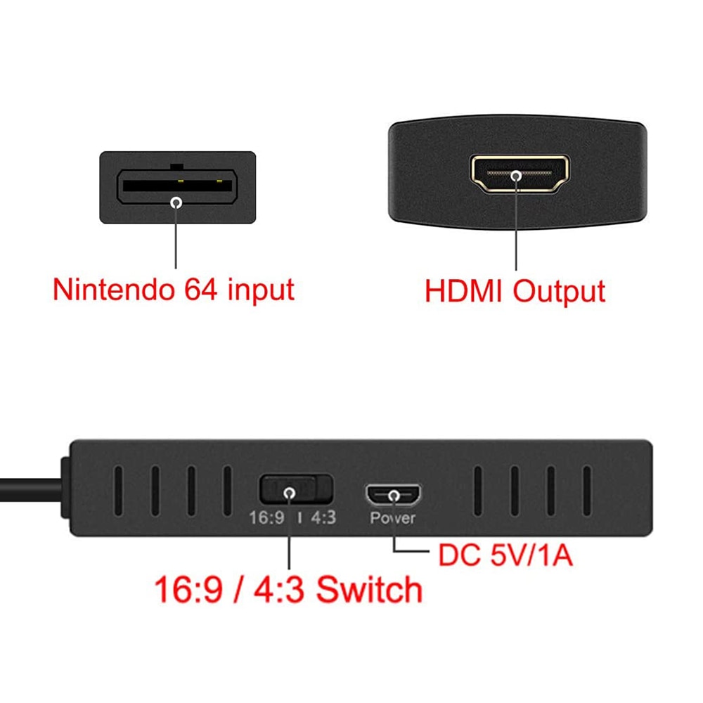 Nintendo64 vers HDMI convertisseur HD câble de liaison N64 vers une nouvelle prise HDMI TV et nous jouer
