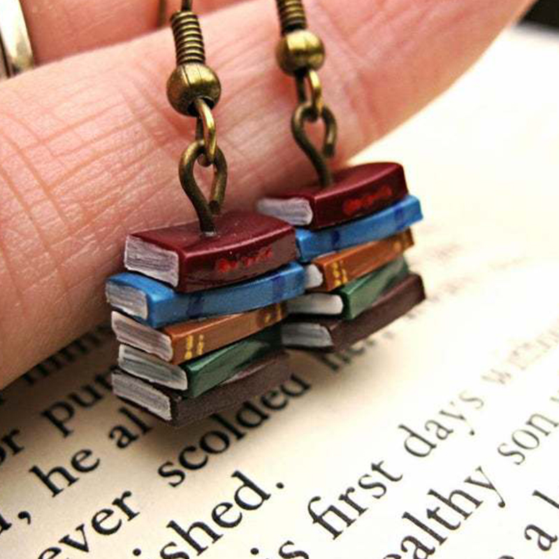 School Retro Bibliotheek Stapel Boeken Oorbellen Mode Persoonlijkheid Multicolor Boeken Oorbellen Sieraden Accessoires