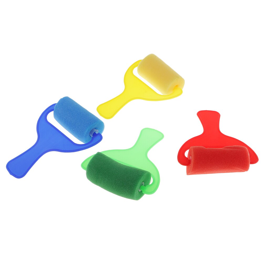 Rodillo de esponja de espuma para pintar para niños, herramienta de dibujo de aprendizaje temprano, 4 piezas