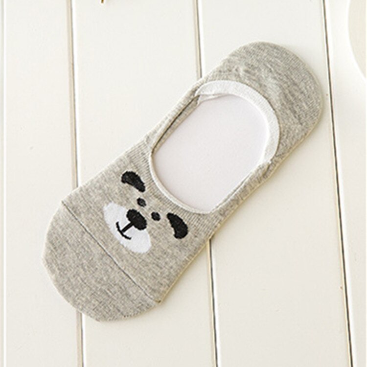 10 Kleur Vrouwen Onzichtbare Katoenen Sokken No Show Antislip Loafer Liner Low Cut Cartoon Animal Bears Konijnen Katten Boot Korte feminino: 11001 gray bear