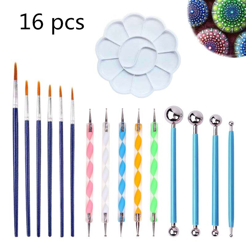 Mandala Dotting Tools Set for Painting Rocks Pottery Portable Multifunction Embossing Dot Kit Dotting Tool Set Handwork: 16 pcs