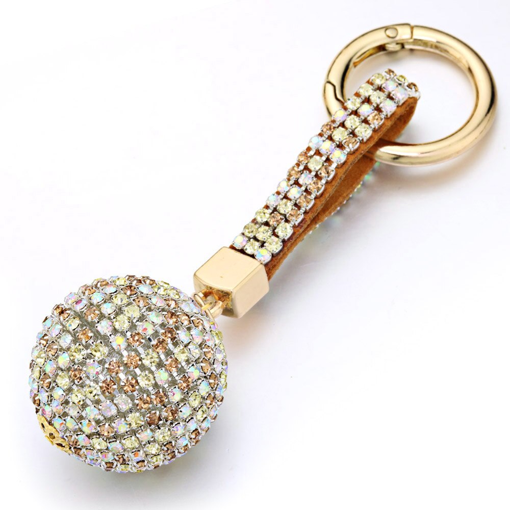 Volle Ball Kristall Keychain Strass Lederband Handtasche Geldbörse Tasche Anhänger Charme Schlüsselring Für Auto Schlüssel Kette K399: Coffee