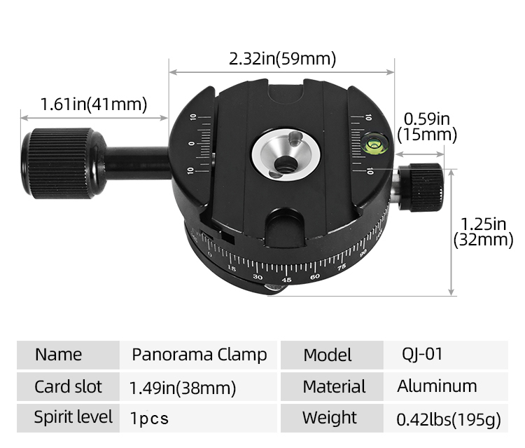 360 Degree Panoramic Photography Accessories Dslr Camera Tripod Head Mount Arca Swiss Quick Release Plate Clamp with 1/4 Screw: black