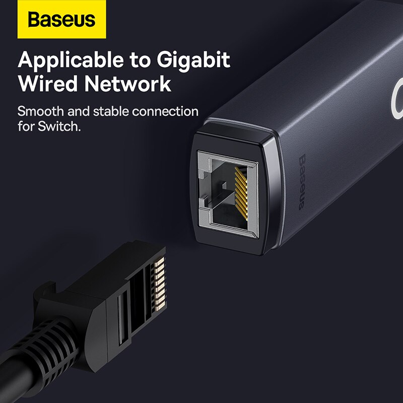 Baseus-Adaptador USB tipo C RJ45, tarjeta de red Gigabit para ordenador portátil, PC, Switch, 1000Mbps/100Mbps, a puerto Ethernet Lan, Mi Box s