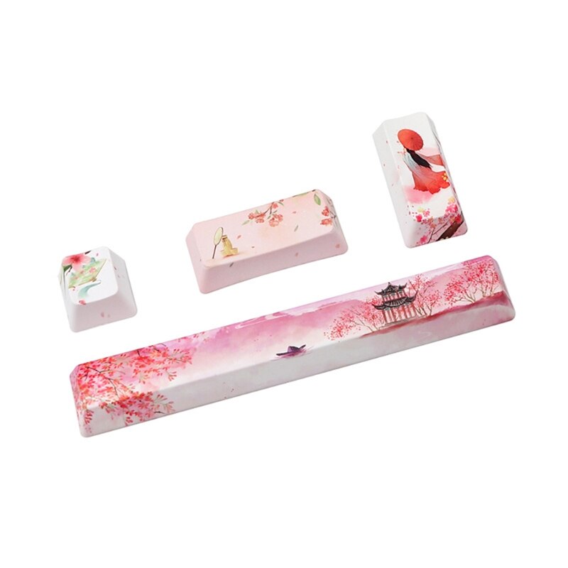 4key Custom Lotus Theme Mechanical Keyboard Keycaps ESC Enter Enter 6.25u Spacebar PBT OEM Profile Novelty DIY Keyboard