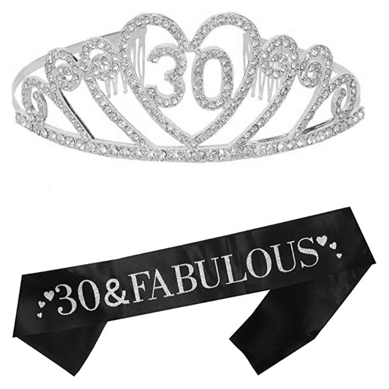 30th Birthday , 30th Birthday Tiara and Sash, HAPPY 30th Birthday Party Supplies, “30 &amp; FABULOUS”Sash and Tiara