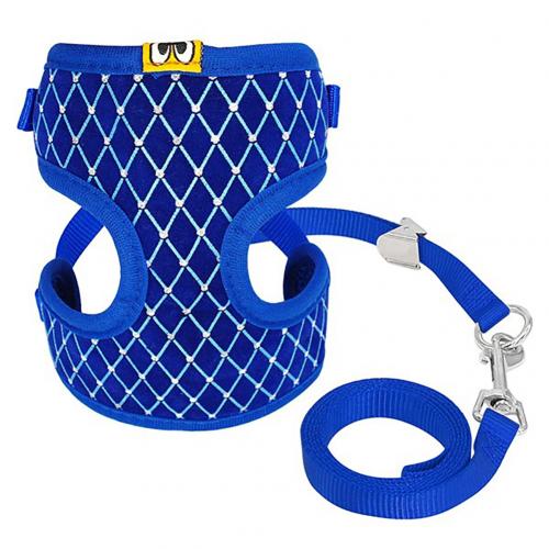 Cat clothes cat costume Breathable Pet Leash Puppy Cat Plaid Pattern Soft Chest Strap Vest Harness Leash Dog Supplies: Blue / L