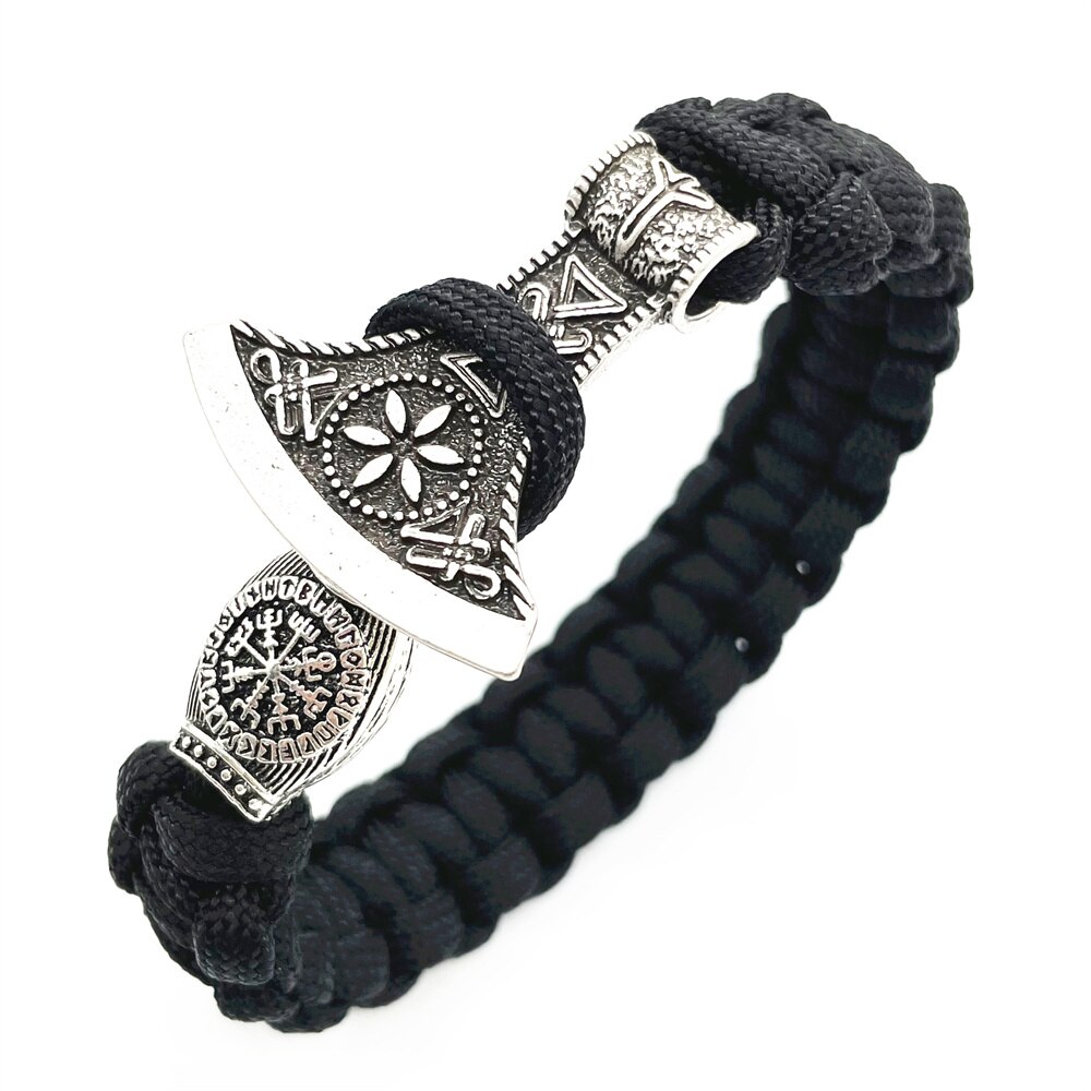 Viking Axe Met Algiz Runic Rune Amulet Sieraden Paracord Viking Armband Mannen Vrouwen Diy Kraal Accessoires: Silver Compass / 21cm