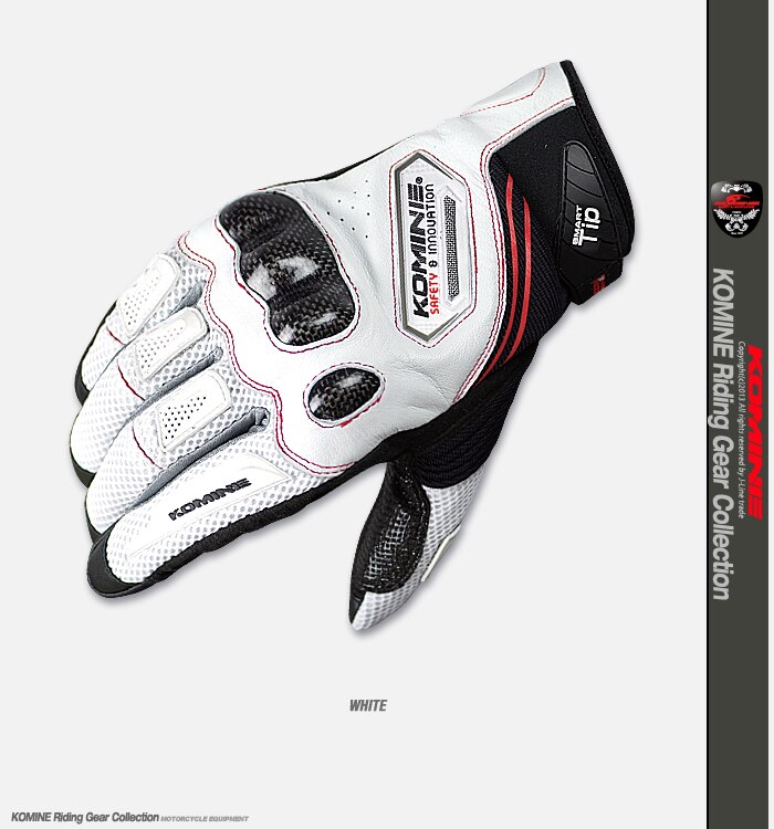 KOMINE Gloves GK167 Carbon Fiber Motorcycle Gloves Leather Breathable 3D Knight Riding Gloves Dry 4 Colors Moto Gloves KOMINE G: White / M