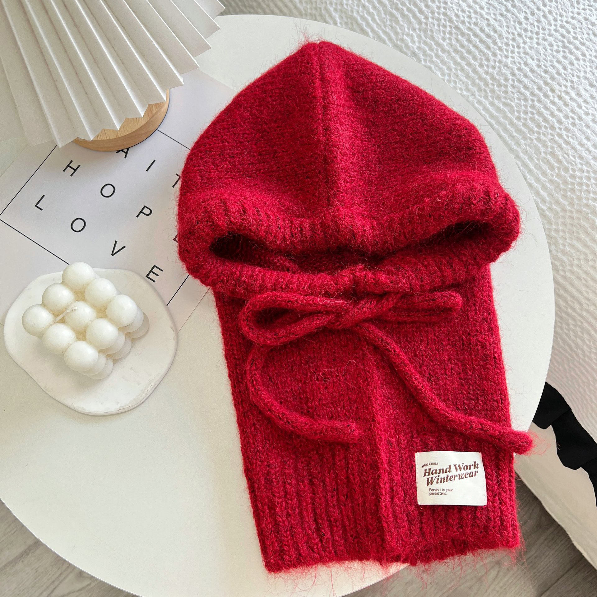 Strikkede luer til menn og kvinner, vintervarm unisex hettelue, halskrage, skjerflue, skilue, kalde luer, balaklava, lue: Rød
