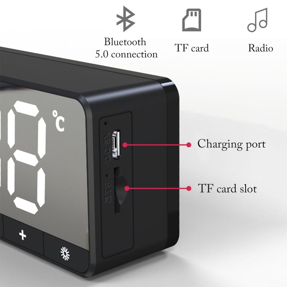 smart speaker LED mirror FMTF card FM wireless bluetooth speaker dual temperature display vibro retro speaker tweeter hifi