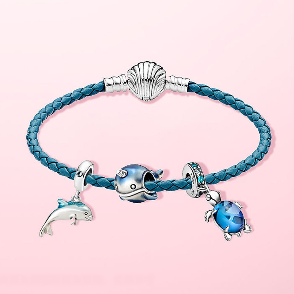 925 sterling silver Marine dolphin whale shell charm Fit Original silver Bracelet Jewelry For Women Summer