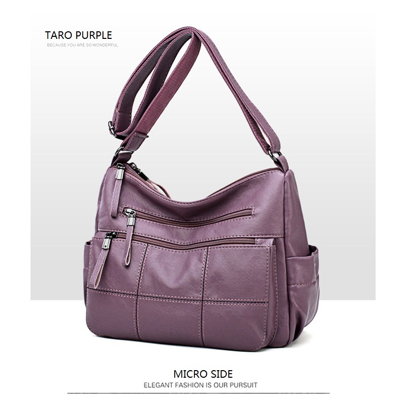 Vrouwen Lederen Handtassen Vrouwen Vintage Messenger Bags Crossbody Tas Vrouwen Tote Schoudertas Top-handvat Tassen: TARO PURPLE