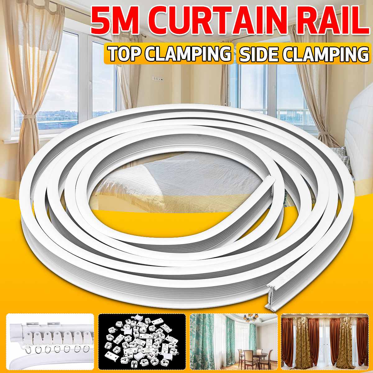 3M 5M 6M flexibel Decke Vorhang Schiene Biegsamen Fenster Stange Gerade Kurve Vorhang Zubehör oben Seite spann Wohnkultur