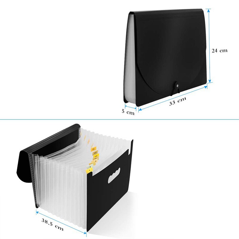 File Folder Organizer, Heavy Duty Expanding File Wallet for Home School Office, A4 Size, Black