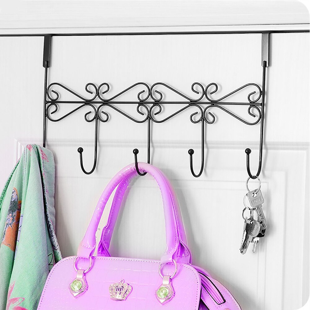 Over Door Hanger Rack 5 Hooks Decorative Ognazier Hook rack Stylish Retro Over Door Hanger for Home Office Use
