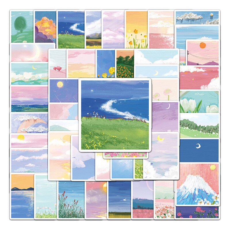 Autocollants pour téléphones portables, boîte de voyage, voiture, fruits, légumes, animaux, dessin animé mignon, DIY bricolage, paquet d'autocollants créatifs, décoration de la maison: Painting Sce.-50pcs