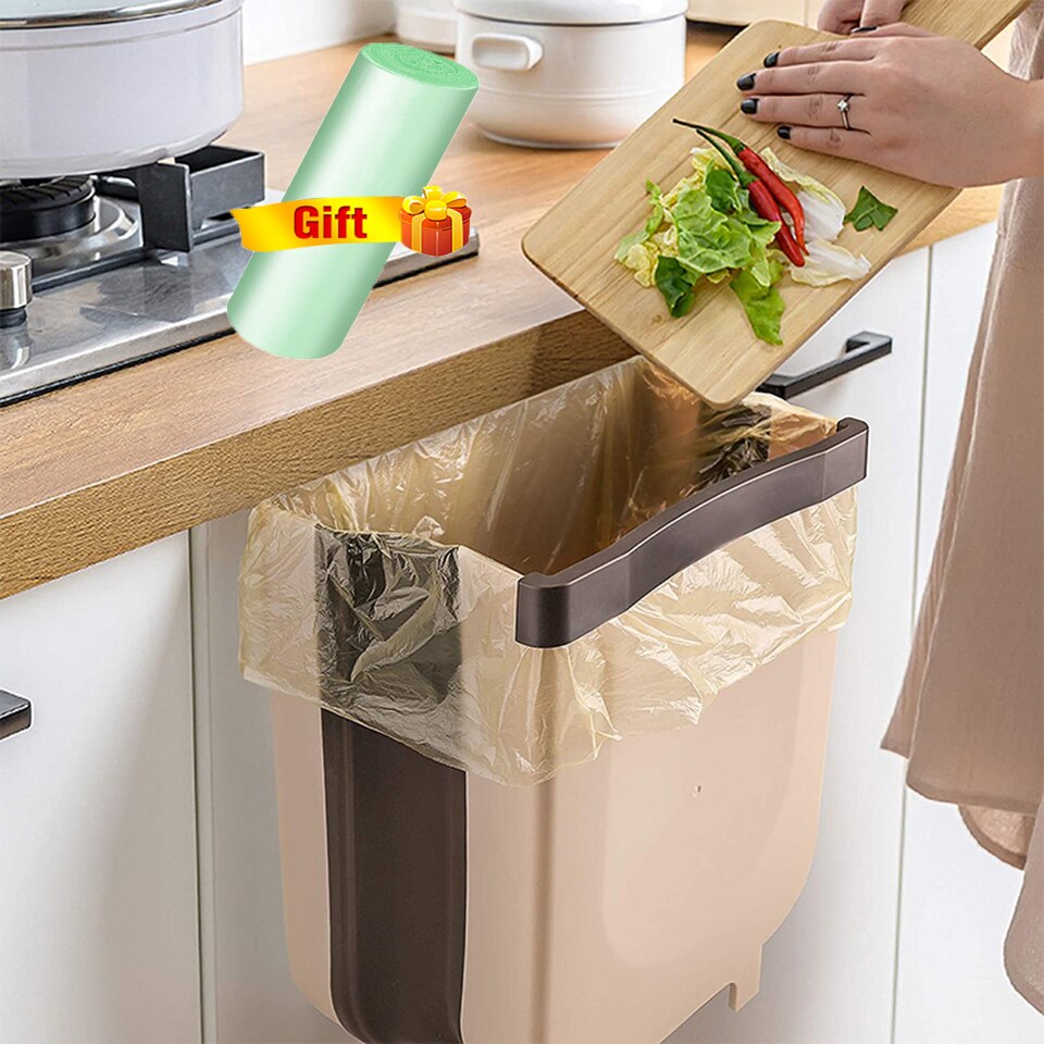 Foldable Waste Bin Hanging Trash Can Collapsible Easy Clean Indoor Kitchen Food Garbage Bucket Under Countertop Sink Rubbish